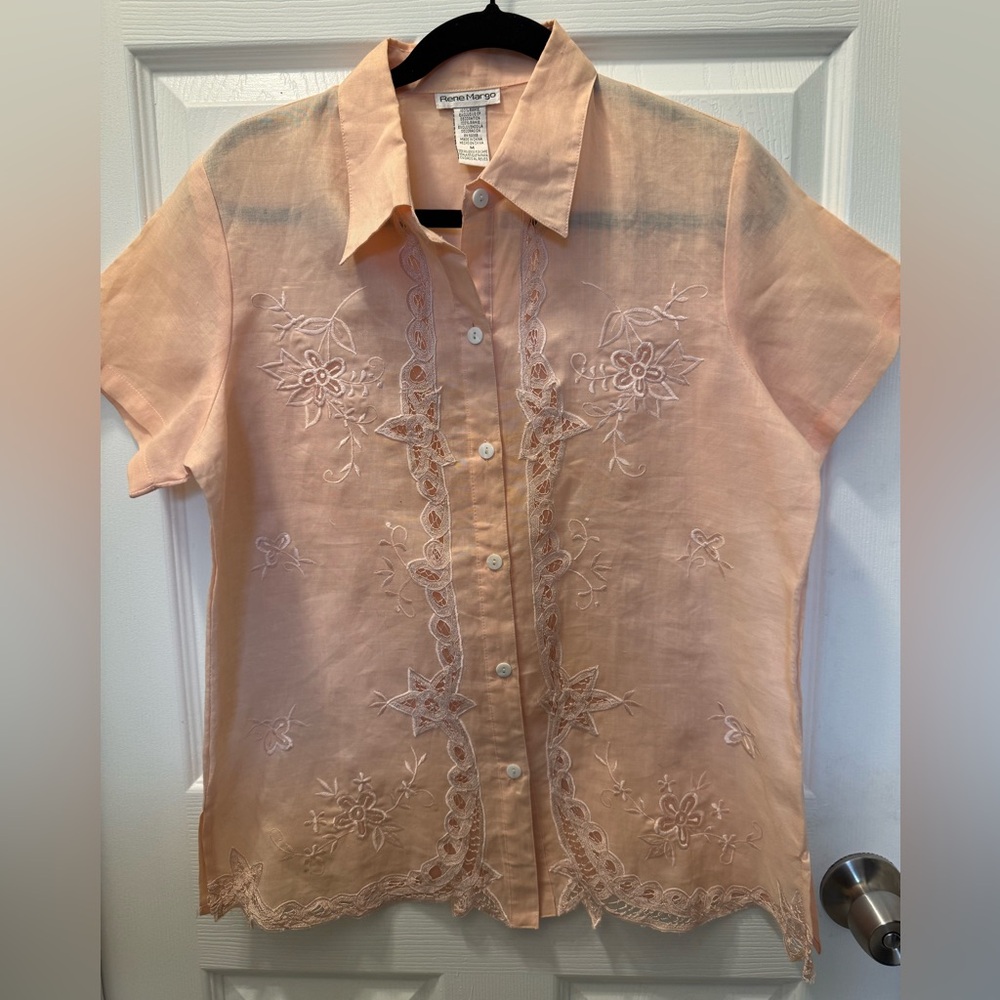 René Margo Blush Embroidered Button-Down Shirt
